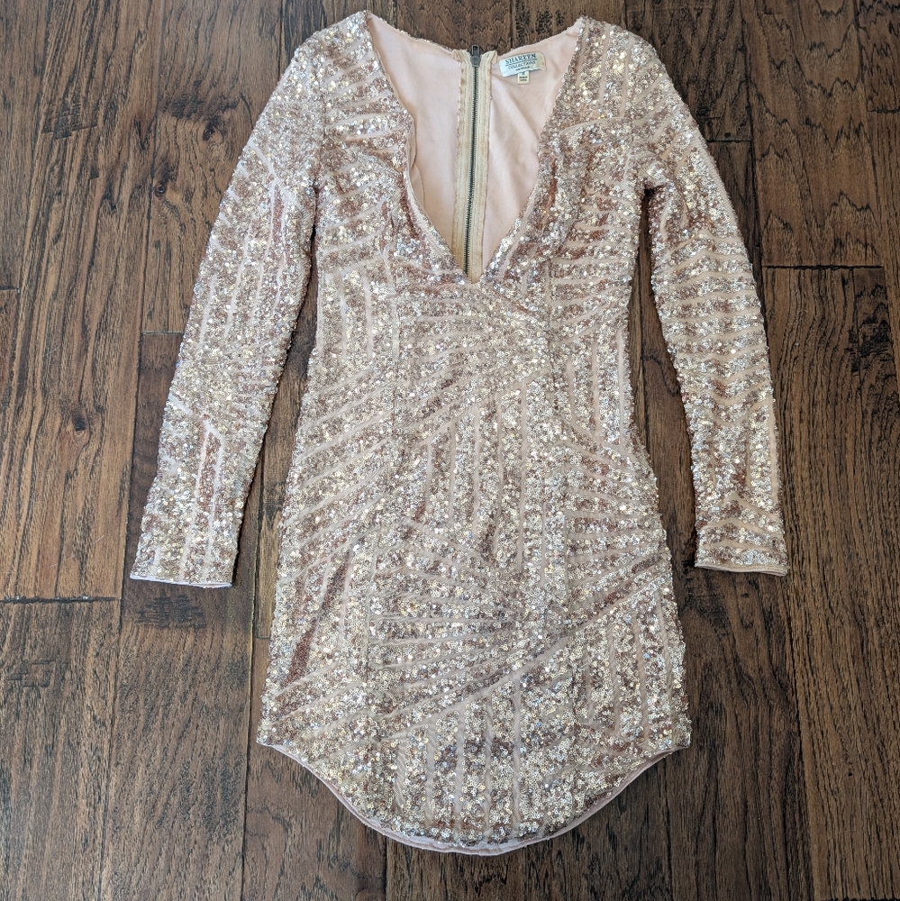 Sequin Long Sleeve Event Dress - Rose Gold